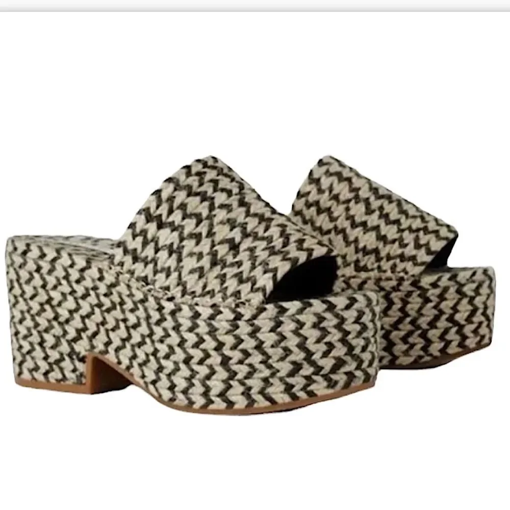 Zara Yute Mia Platform Slide Sandals Black and Beige New - Picture 1 of 13
